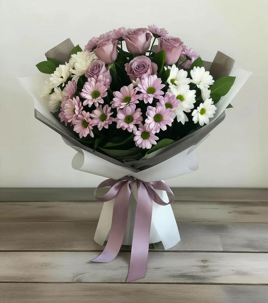 Букет цветов из: Хризантемы и Розы в Краснознаменске Калининградской области