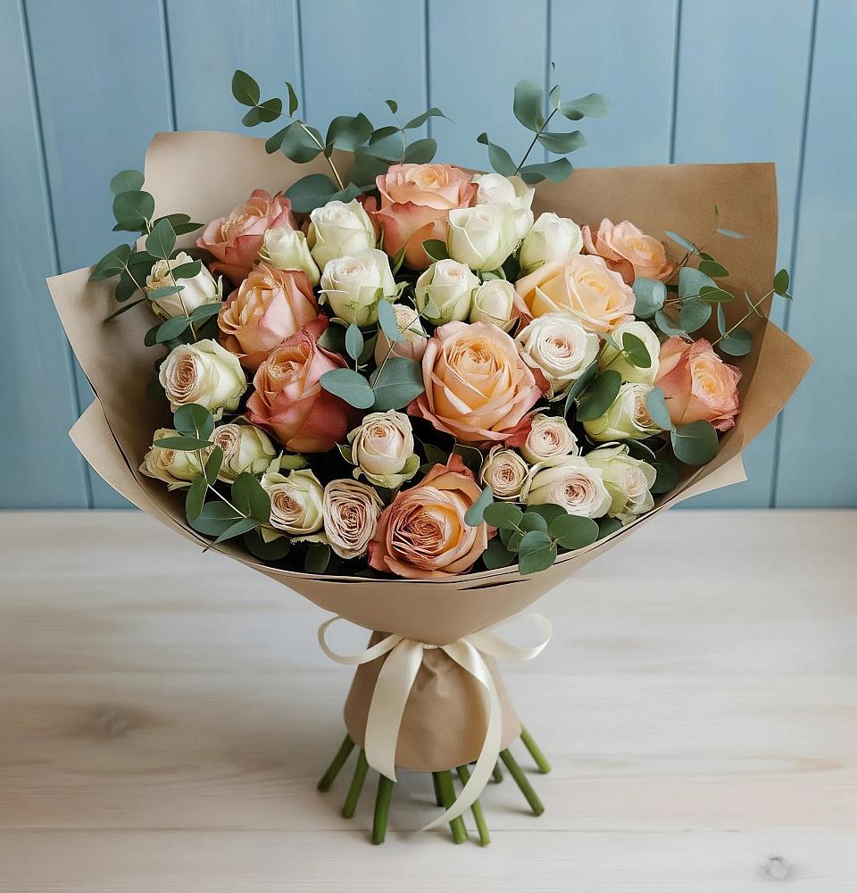 Букет цветов из: Альстромерии и Розы в Краснознаменске Калининградской области