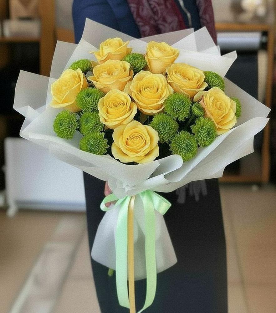 Букет цветов из: Хризантемы и Розы в Краснознаменске Калининградской области