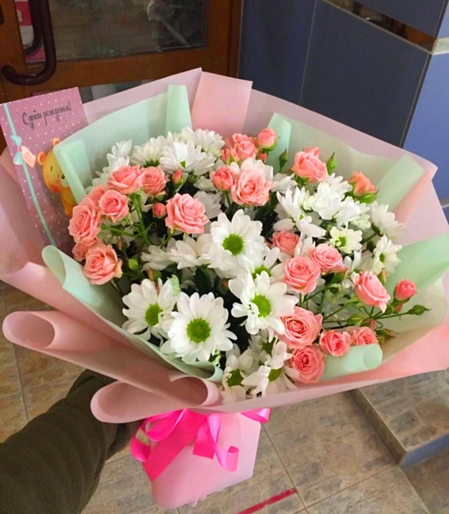 Букет цветов из: Розы и Хризантемы в Краснознаменске Калининградской области