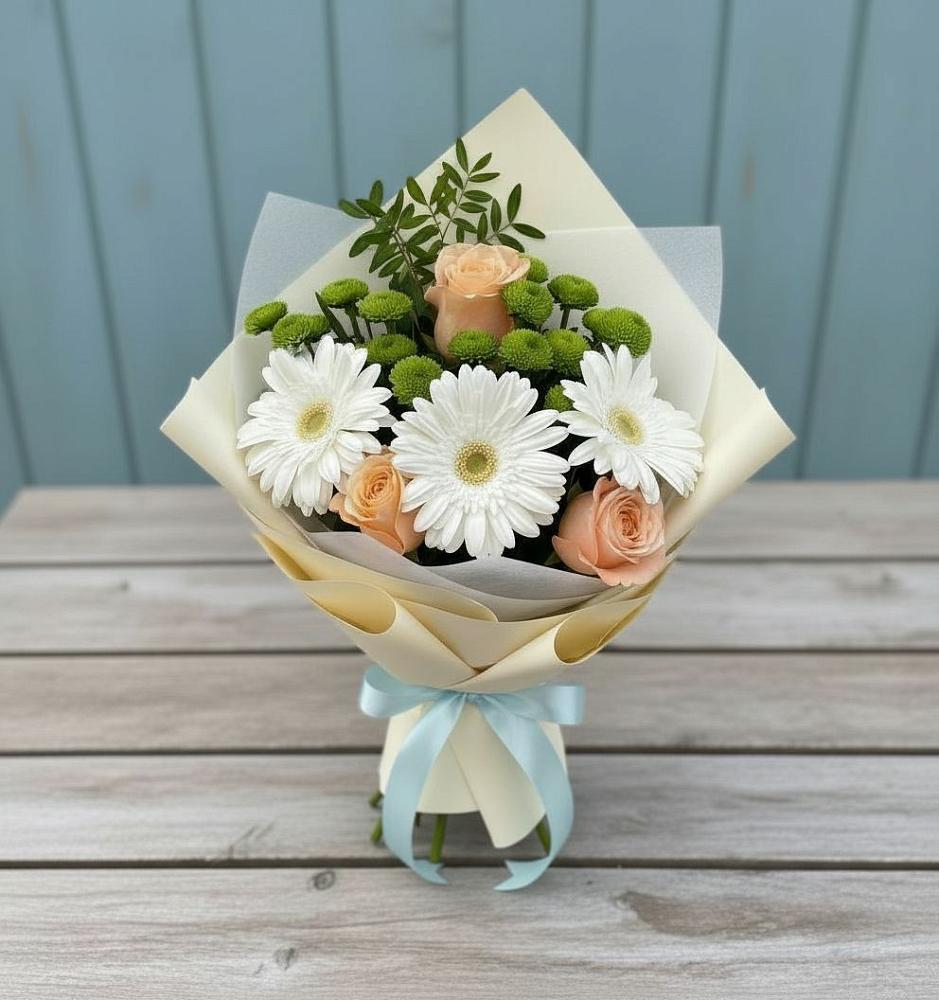 Букет цветов из: Герберы, Розы и Хризантемы в Краснознаменске Калининградской области