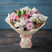 Букет цветов из:  Хризантемы, Альстромерии и Розы в Краснознаменске Калининградской области