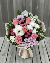 Букет цветов из:  Альстромерии, Гвоздики, Розы и Хризантемы #REPLACE_PRED# Краснознаменске Калининградской области