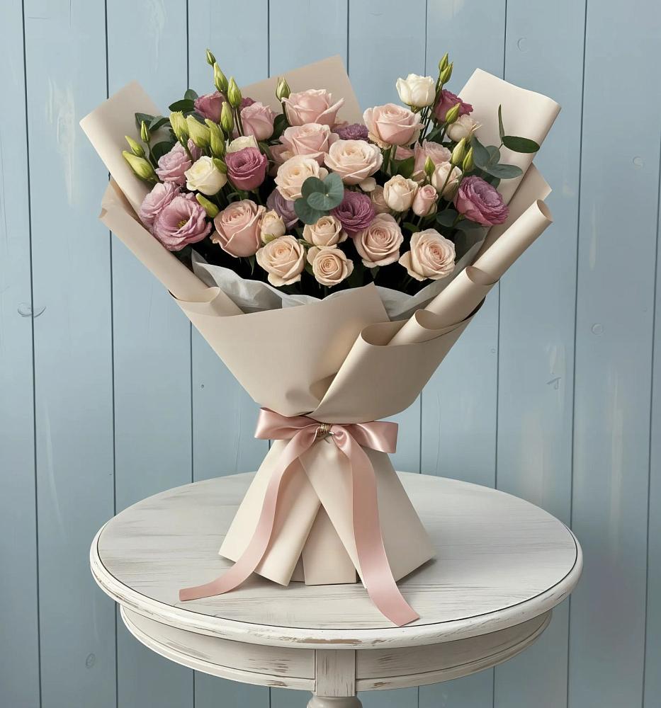 Букет цветов из: Розы и Лизиантусы в Краснознаменске Калининградской области