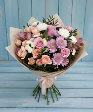 Букет цветов из:  Хризантемы, Розы и Альстромерии в Краснознаменске Калининградской области