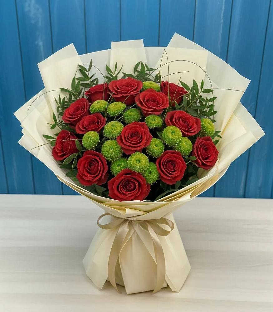 Букет цветов из: Розы и Хризантемы в Краснознаменске Калининградской области