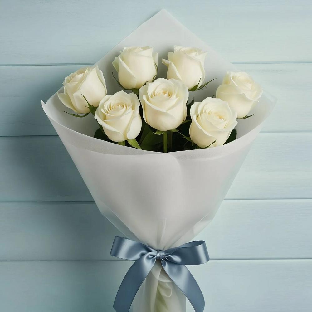 Букет 7 Белых роз Эдлесс Лав в Краснознаменске Калининградской области